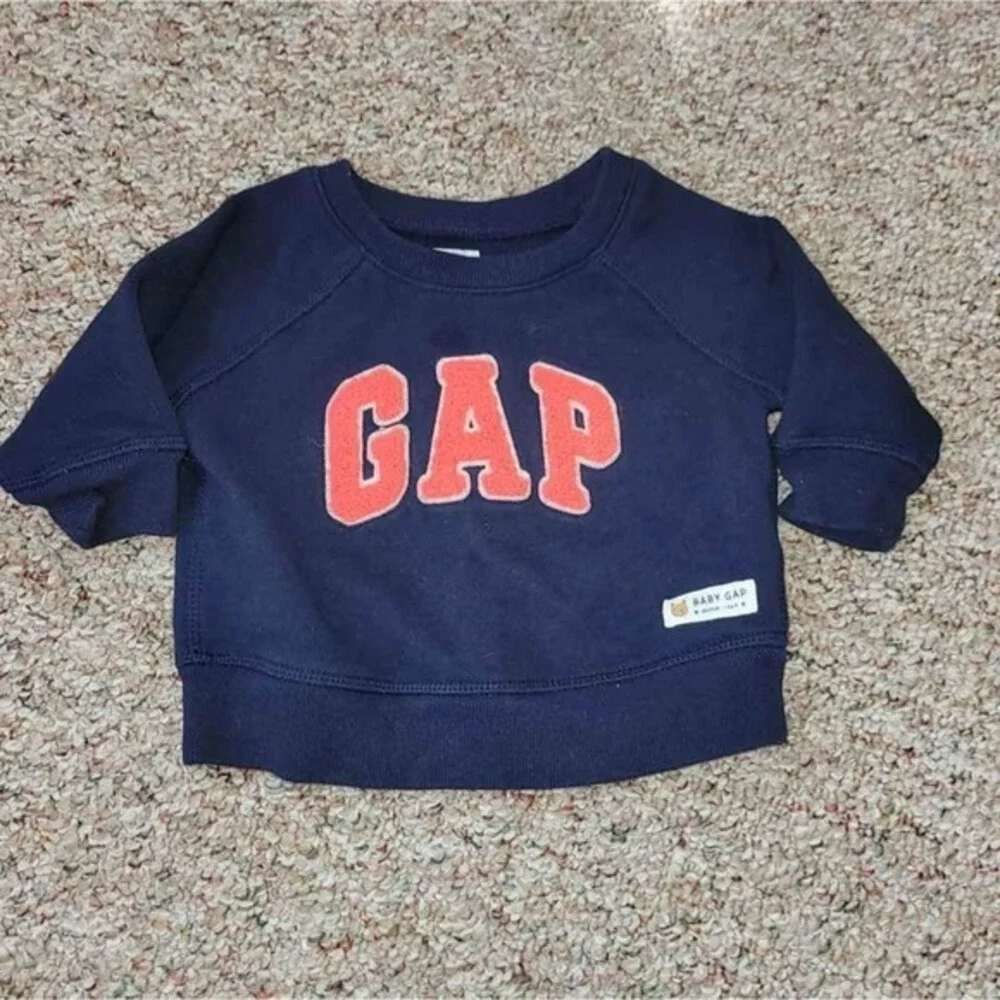 Baby‎ Gap Navy Blue Red Arch Logo Sweatshirt Pullover 3-6 Months Fleece Raglan